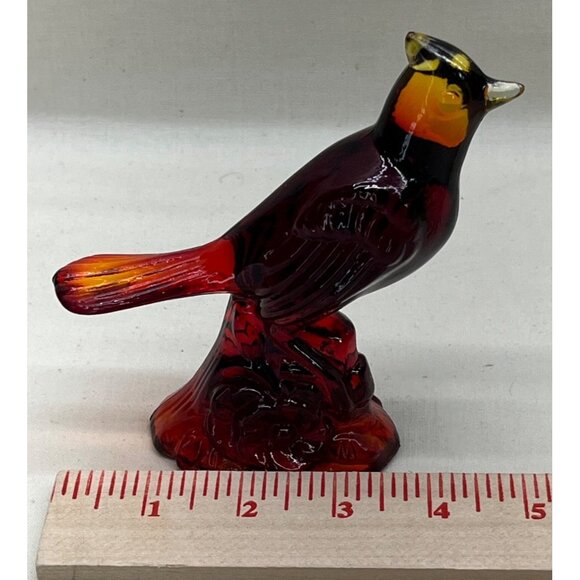 Beautiful Mosser Glass Red Amberina Perched Cardinal Bird - Picture 8 of 8